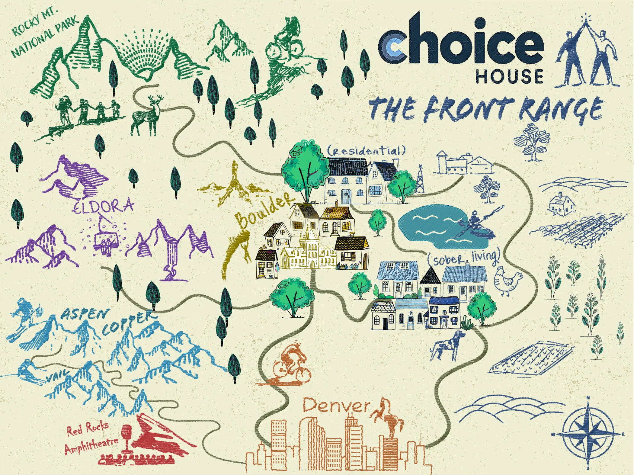 Choice House - Illustrated Map - Rehab grounds in Colorado